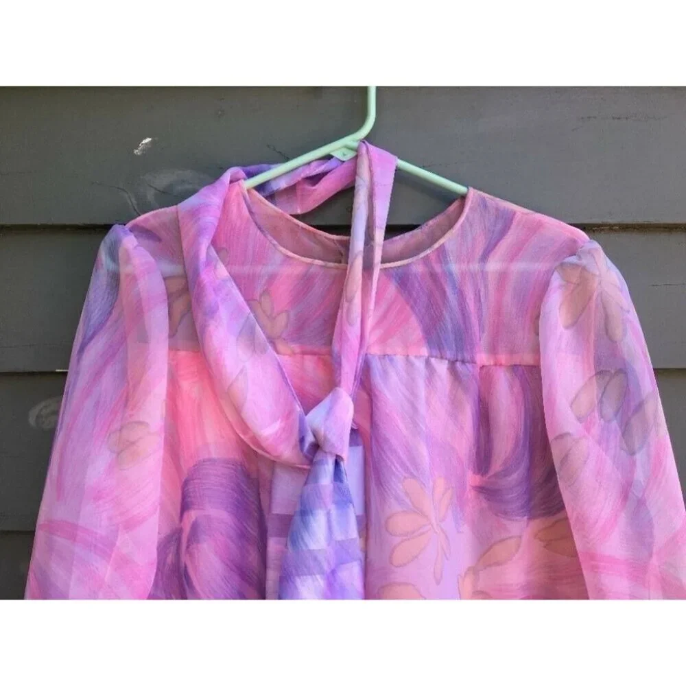 Vintage Designer DON LUIS Dress FLOWING OVERDRESS Chiffon Pastel Spain 60's